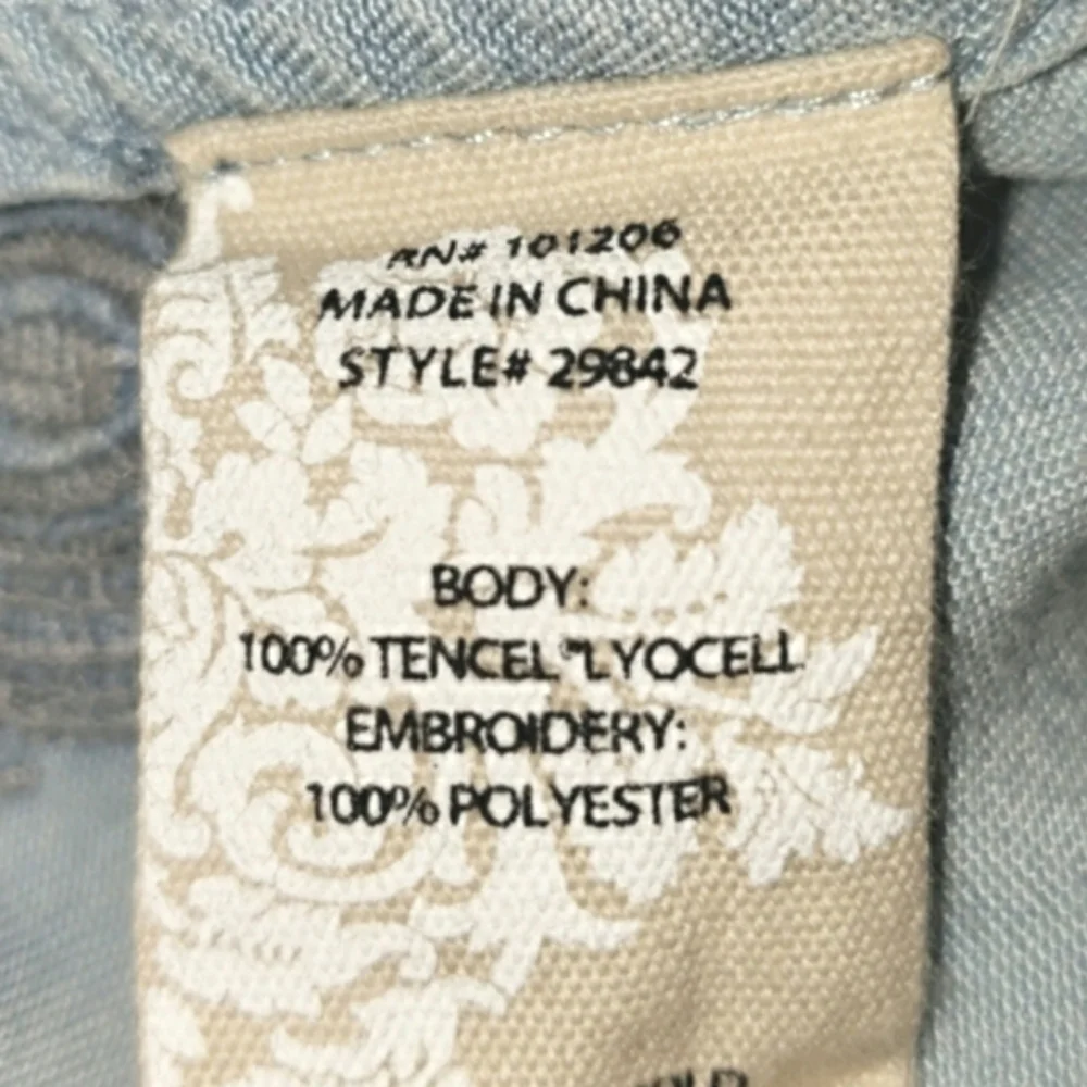 Soft Surroundings Paisley Park Chambray Feather Embroidered Tunic Shirtdress - Picture 5 of 6